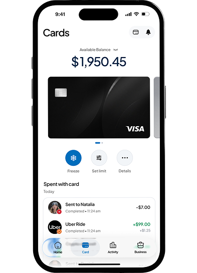Nukud mobile app showing the Cards screen with a $1,950.45 available balance